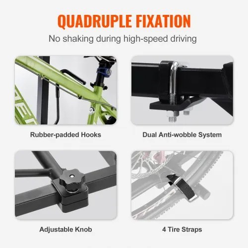 VEVOR Hitch Mount Bike Rack, 2-Bike Platform Style, 160 LBS Max Capacity Bike Rack Hitch for 2-inch Receiver, Titling and Folding Bike Carrier with Tires up to 5&quot; Wide, for Car, SUV, Truck, RV, Rectangular interface