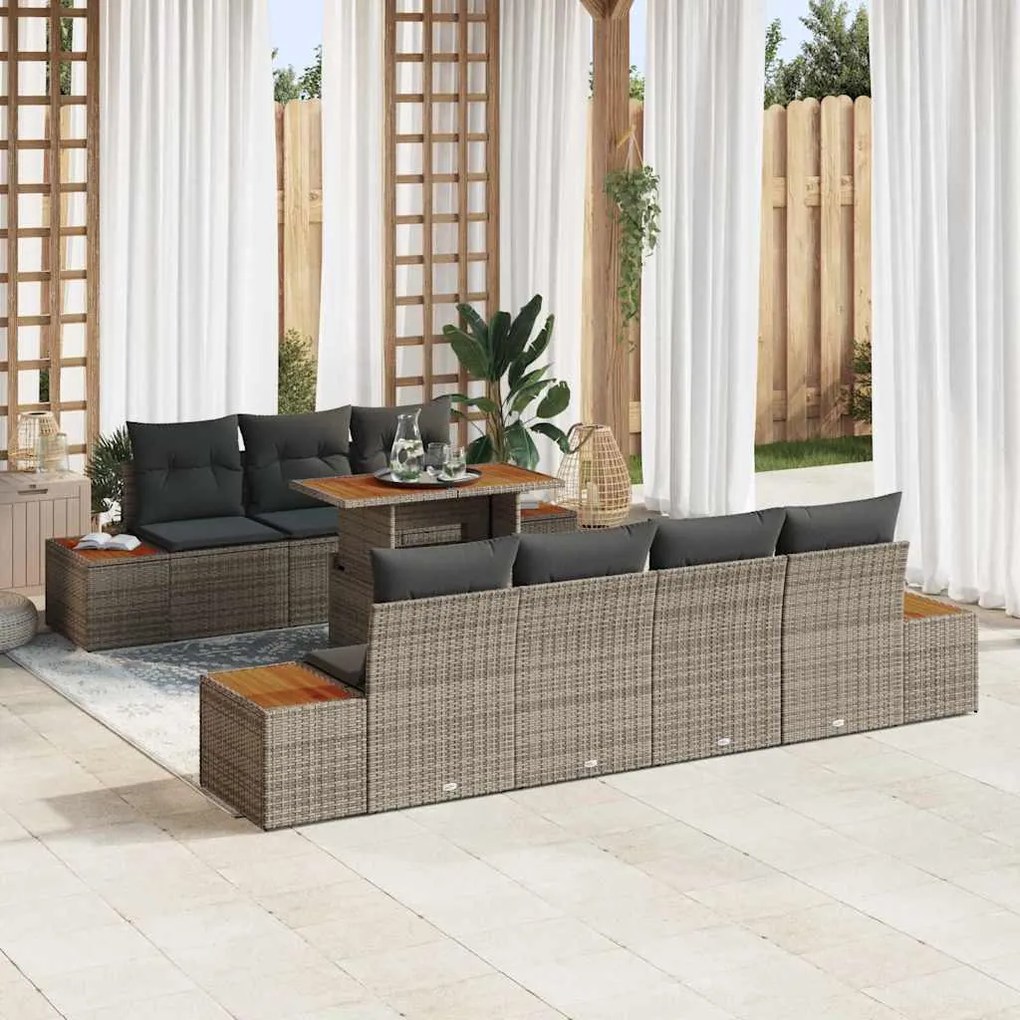vidaXL Σετ Καναπέ Κήπου με μαξιλάρι 8 pcs Γκρι Πολυ ράταν