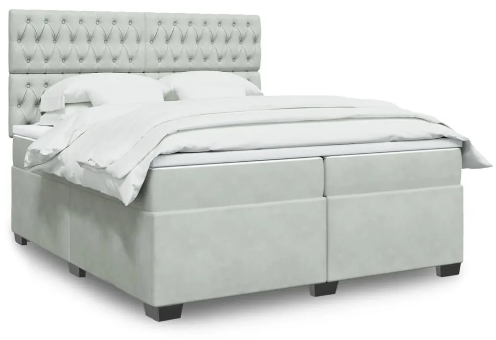 vidaXL Κρεβάτι Boxspring με Στρώμα Ανοιχτό Γκρι 200x200 εκ. Βελούδινο