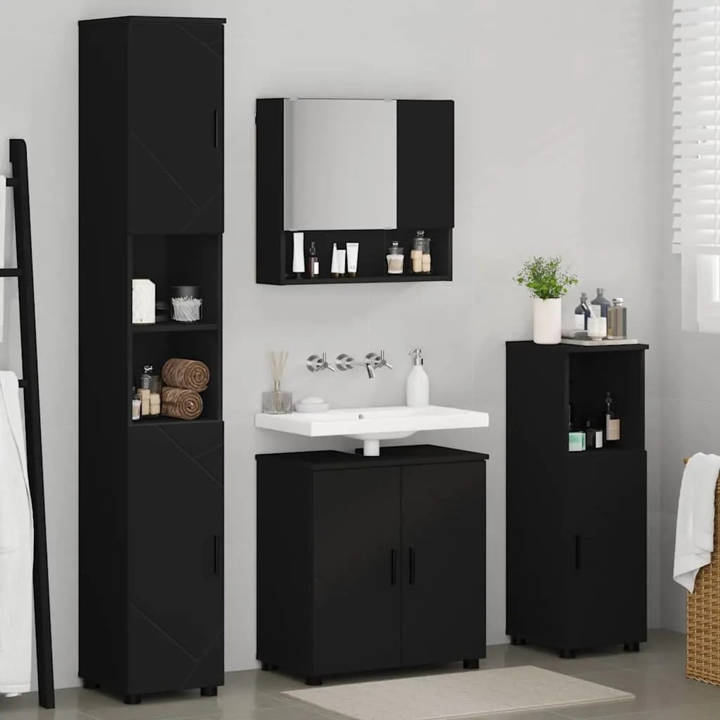 vidaXL Σετ Επίπλων Μπάνιου Επιτοίχιο 4 pcs Μαύρο 61 x 35 x 64 εκ.