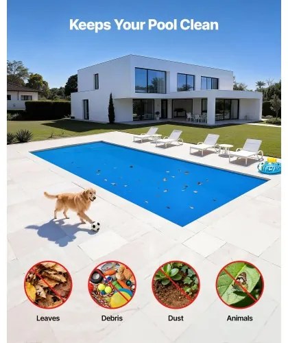 VEVOR Solar Pool Cover, 10.97 x 4.88m Rectangle Pool Bubble Cover, 12 Mil Pools Solar Blanket with Bubble &amp; PE Material, Daytime Heat Absorption, Nighttime Heat Retention, Heat Retaining Solars Covers, Blue