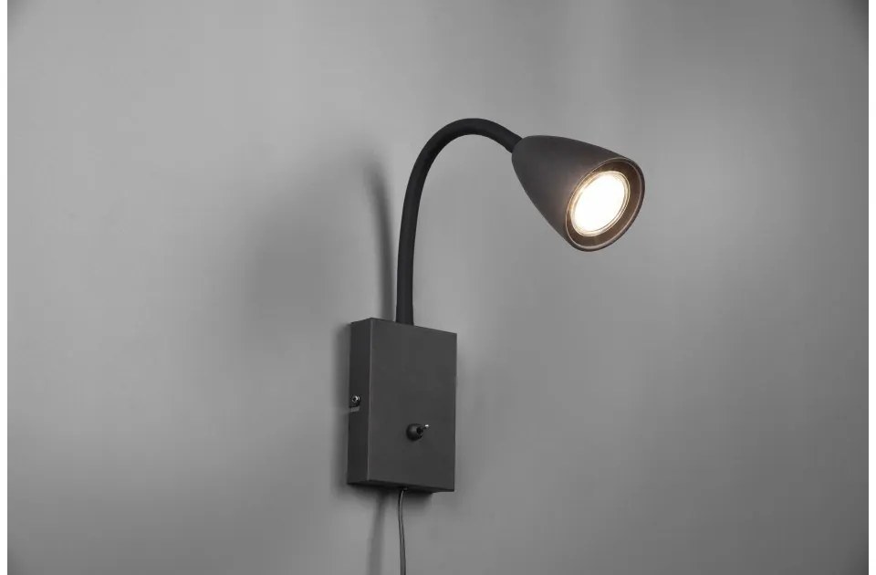 Απλίκα Φωτιστικό Τοίχου 1xGU10 Εύκαμπτο FLEXconnect Wanda Trio Lighting-202670132-Μαύρο 202670132