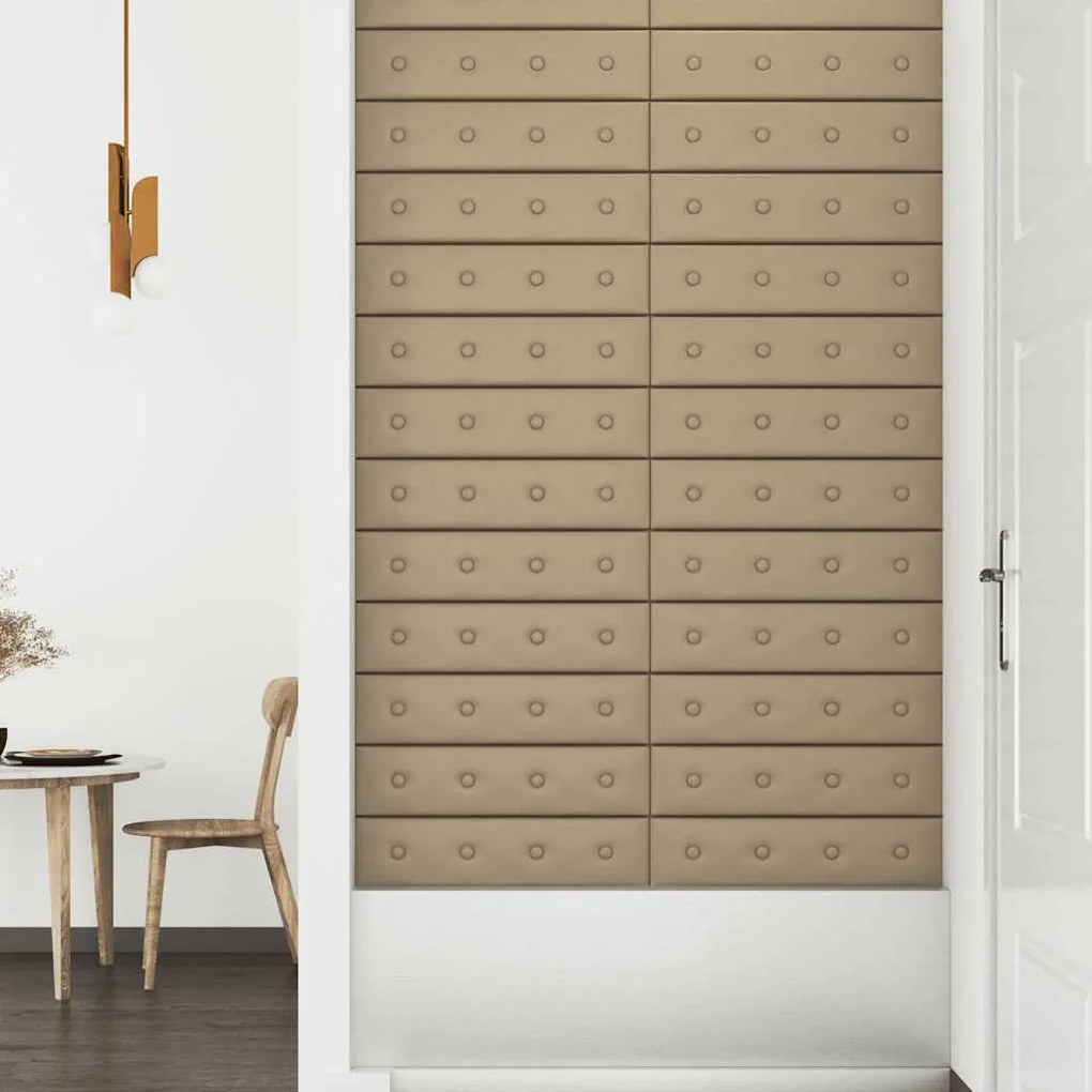 vidaXL Πάνελ Τοίχου 12 τεμ. Καπουτσίνο 60 x 15 εκ. 1,08 μ² Συνθ. Δέρμα