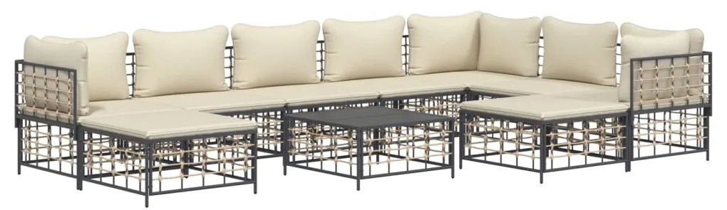 vidaXL Σαλόνι Κήπου Σετ 10Τεμαχίων Ανθρακί Συνθετικό Ρατάν &amp; Μαξιλάρια