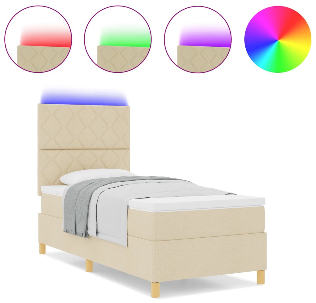 vidaXL Κρεβάτι με Στρώμα & LED Κρεμ 90x200 εκ. Υφασμάτινο