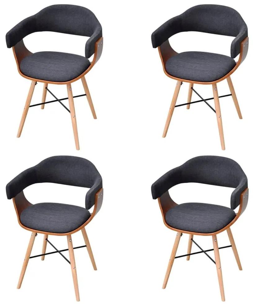 Καρέκλες Τραπεζαρίας 4 τεμ. Σκούρο Γκρι Λυγισμένο Ξύλο / Ύφασμα - Γκρι