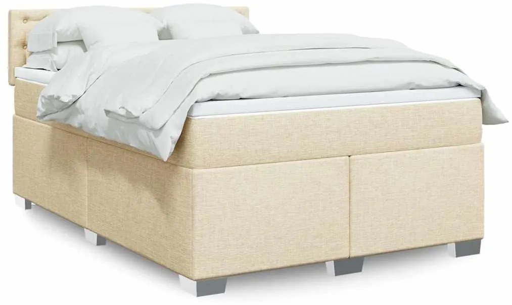 vidaXL Κρεβάτι Boxspring με Στρώμα Κρεμ 140x190 εκ. Υφασμάτινο