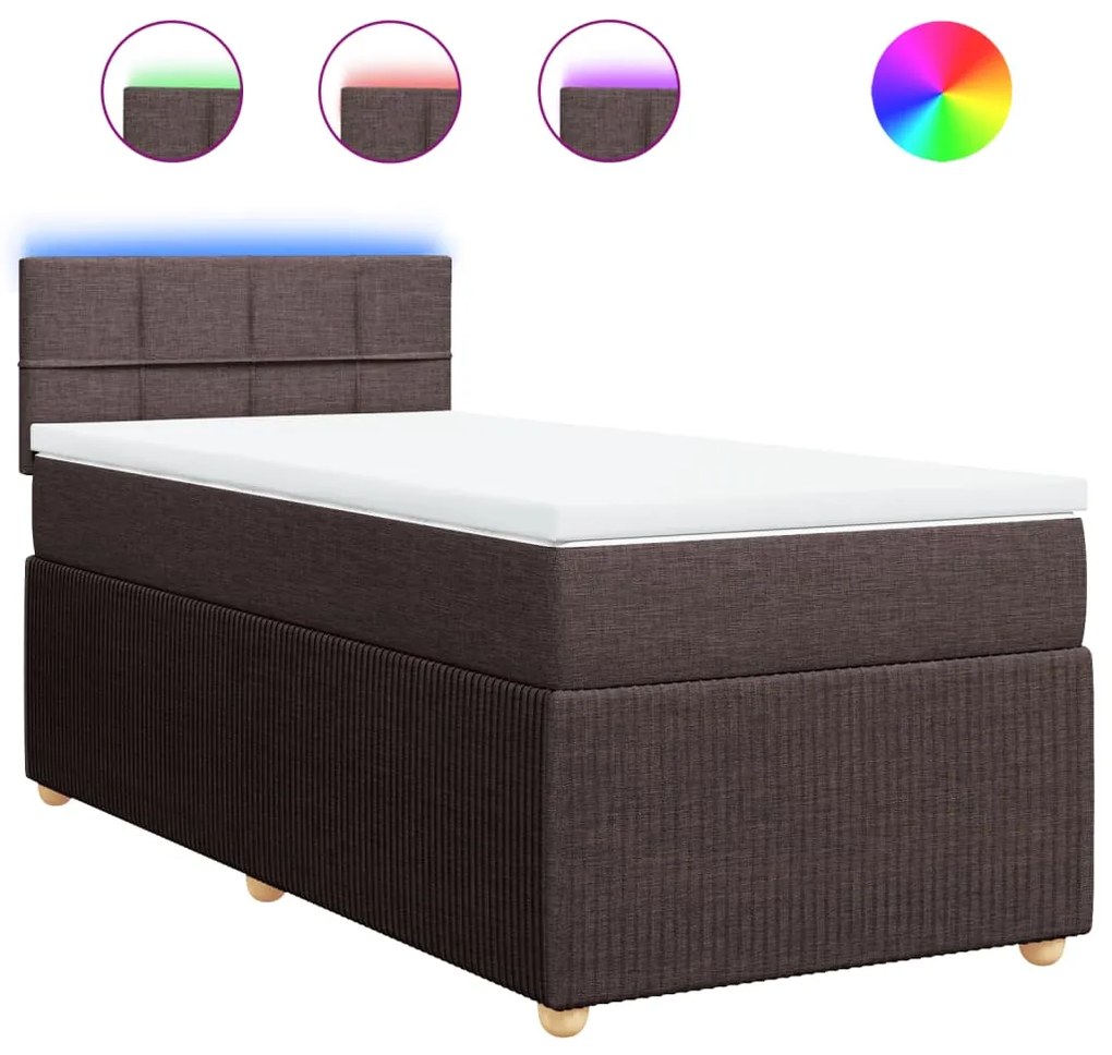 vidaXL Κρεβάτι Boxspring με Στρώμα Σκούρο Καφέ 90x190 εκ. Υφασμάτινο