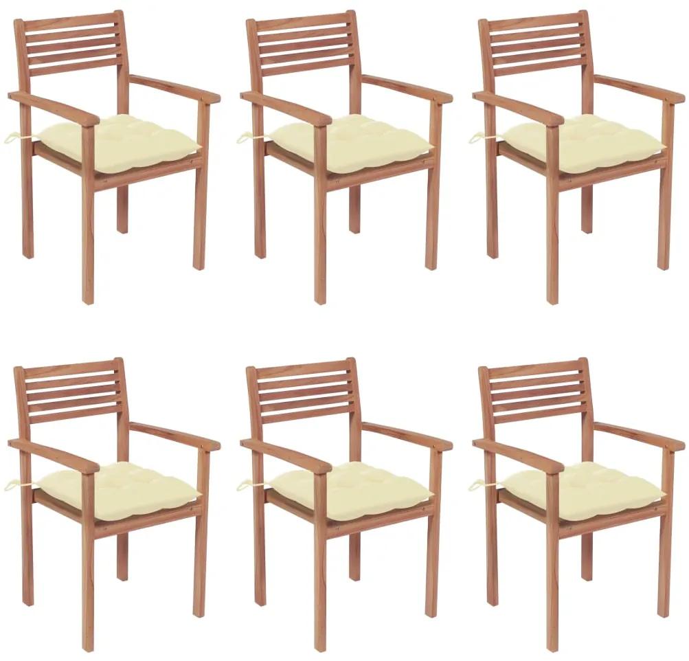 3072589 vidaXL Καρέκλες Κήπου Στοιβαζ. 6 τεμ. από Μασίφ Ξύλο Teak με Μαξιλάρια Λευκό, 1 Τεμάχιο