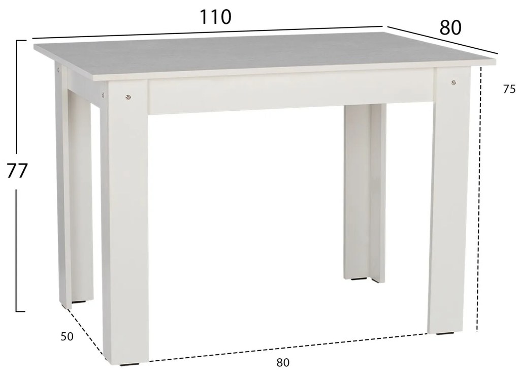 Τραπέζι Κουζίνας 110x80x77Υεκ. Λευκό