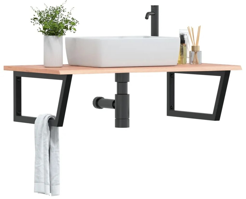 Ράφι Νιπτήρα Τοίχου από Ατσάλι / Μασίφ Ξύλο Δρυός