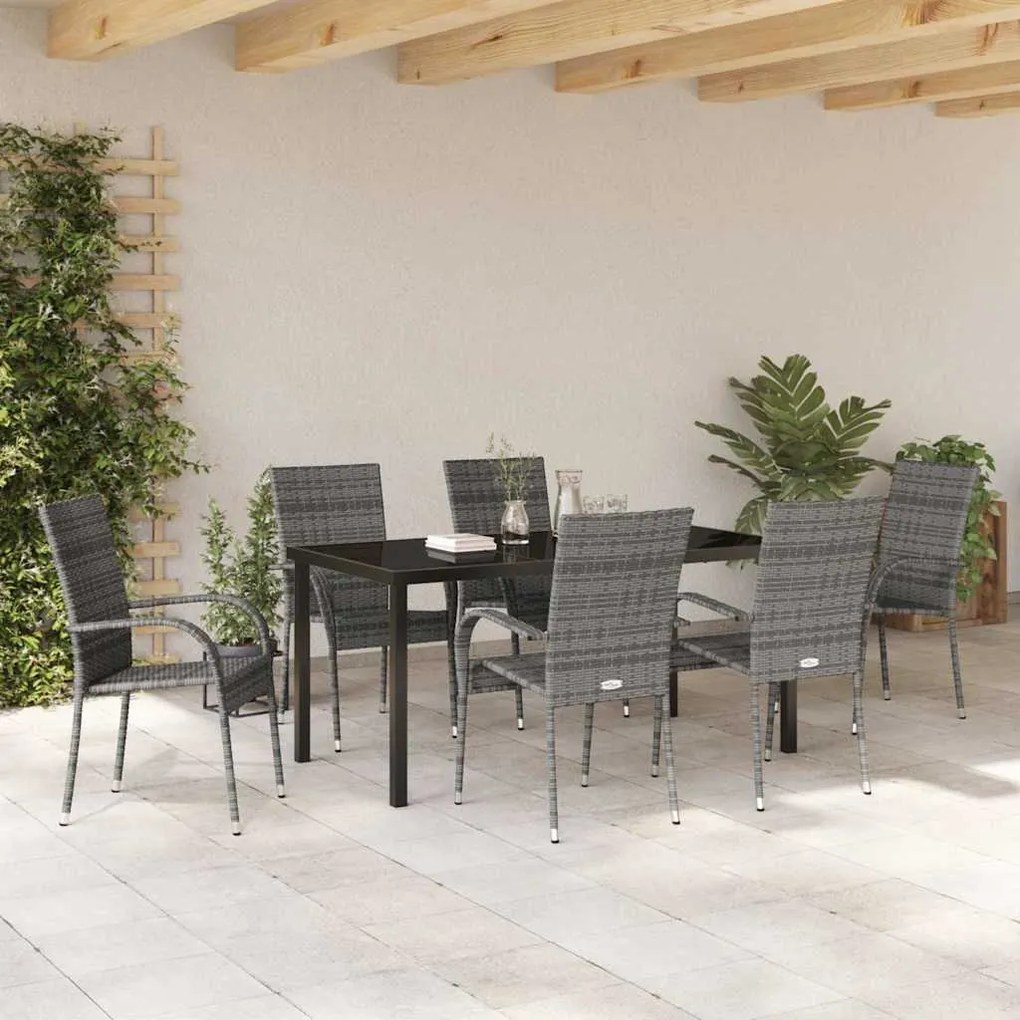 vidaXL Σέτ φαγητού για κήπο 7 pcs Γκρι Πολυ ράταν