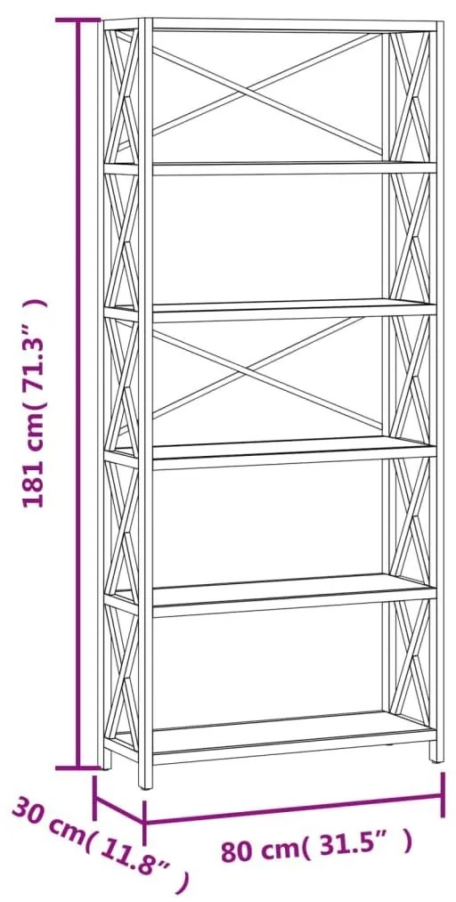 Ραφιέρα 6 Επιπέδων 80 x 30 x 181 εκ. από Μασίφ Ξύλο Δρυός - Καφέ