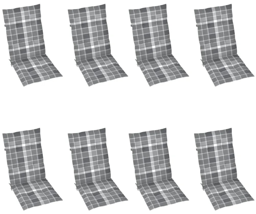 vidaXL Καρέκλες Κήπου Ανακλινόμενες 8 τεμ. Μασίφ Ξύλο Teak &amp; Μαξιλάρια