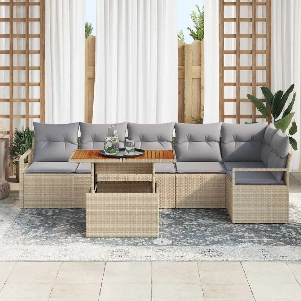 vidaXL Σέτ φαγητού για κήπο 7 pcs Μπεζ, Γκρι 100 x 55 x 73 εκ