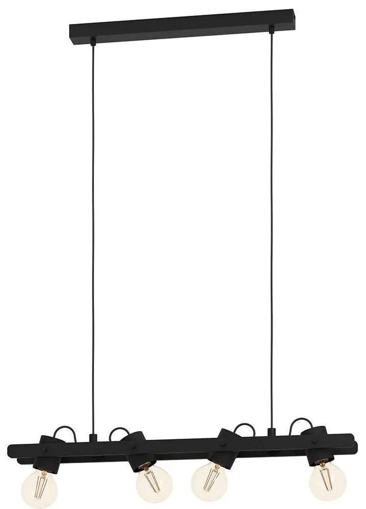Φωτιστικό Οροφής - Ράγα Plimsoll 43848 77x9,5x110cm 4xΕ27 15W Black Eglo Steel,Wood