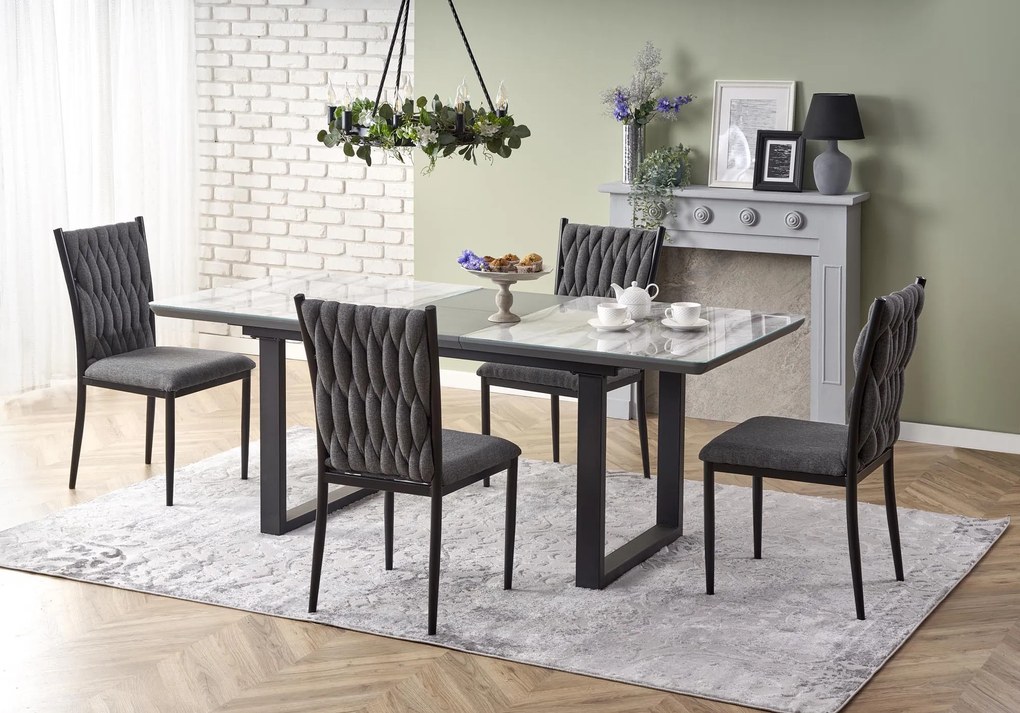 MARLEY extension table, color: top - white marble / grey, legs - black DIOMMI V-CH-MARLEY-ST