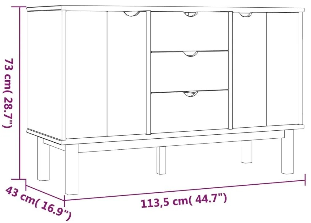 Συρταριέρα OTTA Καφέ και Γκρι 113,5x43x73 εκ. Μασίφ Ξύλο Πεύκου - Γκρι