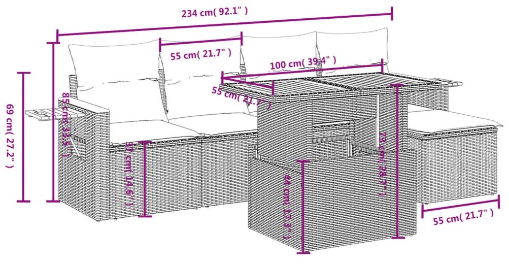 vidaXL Σαλόνι Κήπου 6 Τεμαχίων από Γκρι Συνθετικό Ρατάν με Μαξιλάρια