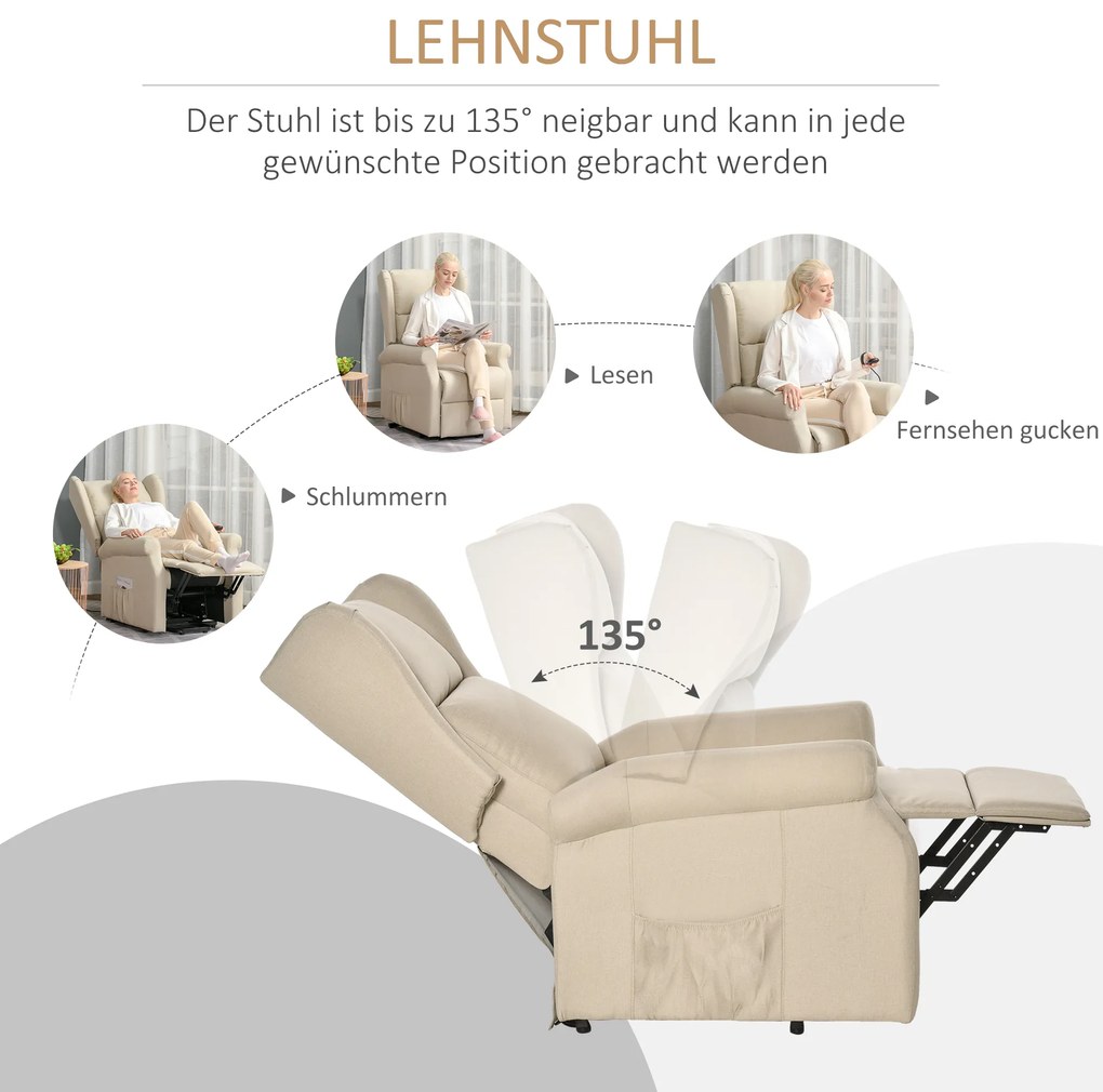 HOMCOM Ηλεκτρική πολυθρόνα ανάκλισης με λειτουργία ανύψωσης, πολυθρόνα για ηλικιωμένους με βοήθεια ανύψωσης, έως 200 κιλά, 72,5x94x109cm, Κρεμ