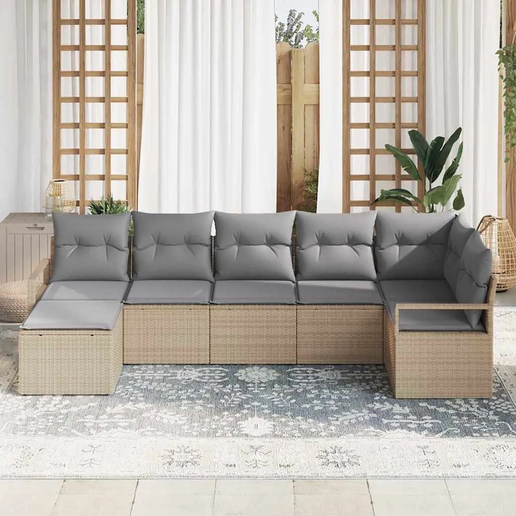 vidaXL Σετ Καναπέ Κήπου 7 pcs Μπεζ Πολυ ράταν