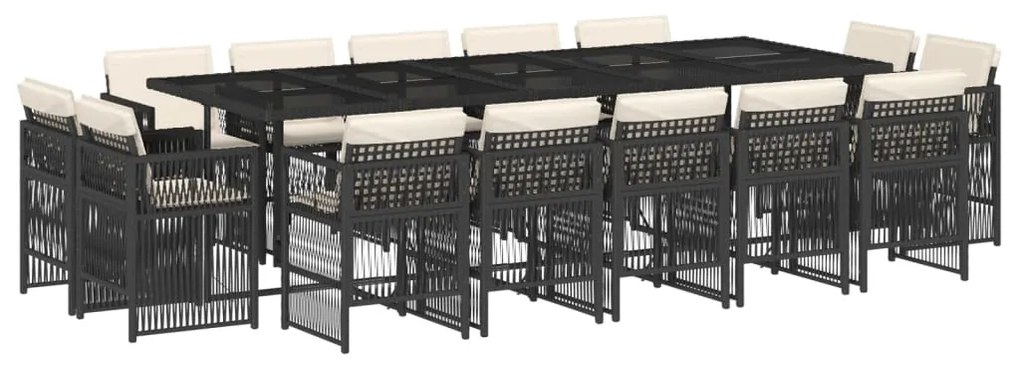 vidaXL Σετ Τραπεζαρίας Κήπου 15 τεμ Μαύρο από Συνθ. Ρατάν με Μαξιλάρια