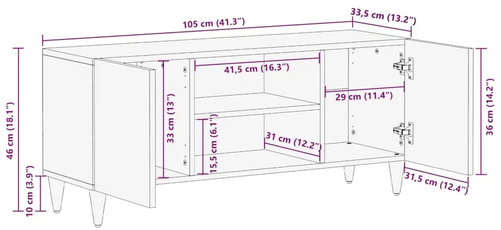 ντουλάπι τηλεόρασης ανοιχτό γκρι 105x33,5x46cm μασίφ ξύλο Mango - Γκρι