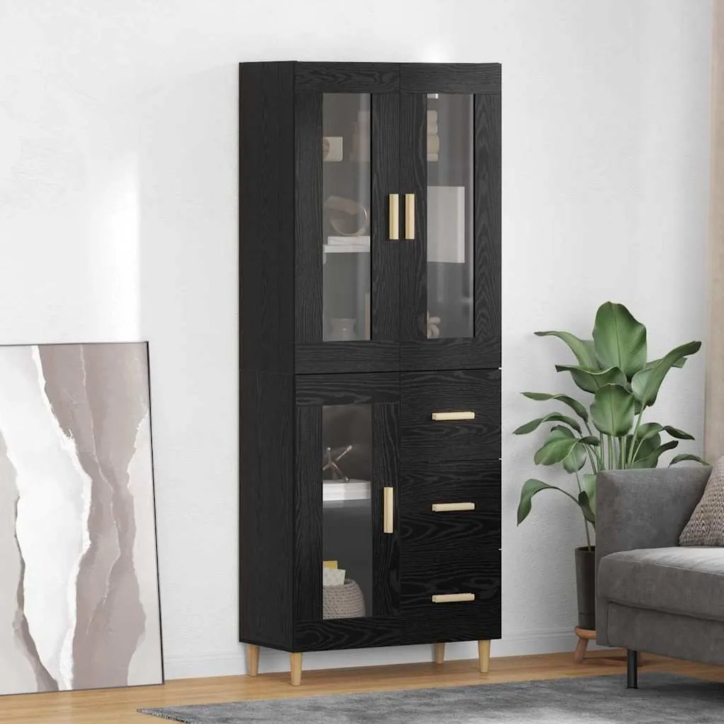 Highboard Μαύρη Οξυά 69,5 x 34 x 180 εκ. Επεξεργασμένο ξύλο