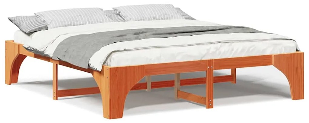 vidaXL Κρεβάτι δαπέδου Καφέ 200 x 200 cm Μασίφ ξύλο πεύκου