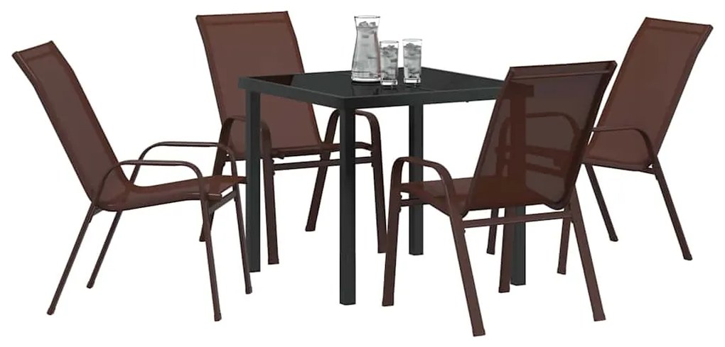 vidaXL Σέτ φαγητού για κήπο 5 pcs Καφέ και Μαύρο Ατσάλι με Πούδρα