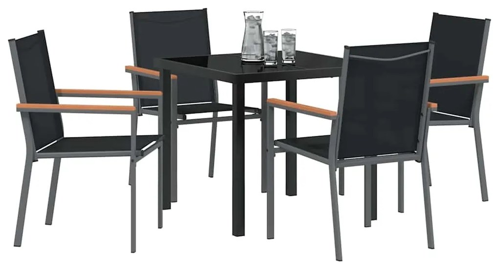 vidaXL Σέτ φαγητού για κήπο 5 pcs Μαύρο Textilene και ατσάλι
