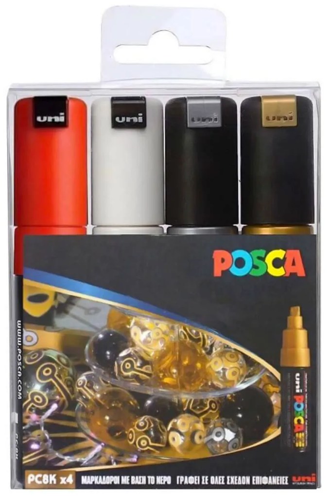 Μαρκαδόροι Σχεδίου Uni Posca PC-8K Xmas με πάχος μύτης 8.0mm - 4 τεμάχια