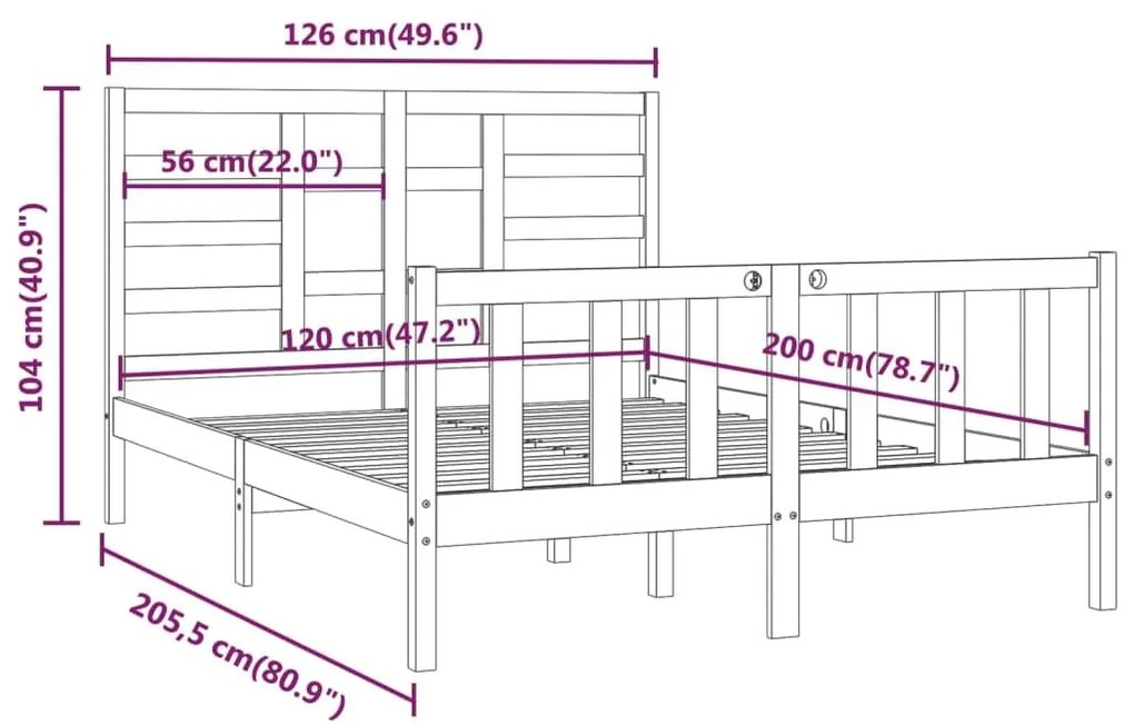 Σκελετός Κρεβατιού Χωρίς Στρώμα 120x200 εκ Μασίφ Ξύλο Πεύκου - Καφέ