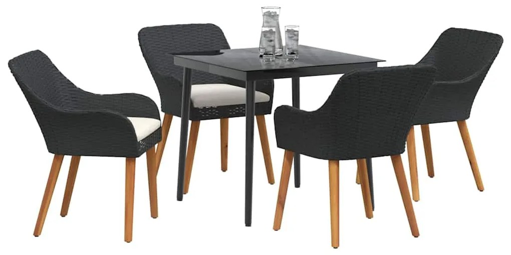 vidaXL Σέτ φαγητού για κήπο με μαξιλάρι 5 pcs Μαύρο συνθετικό ρατάν
