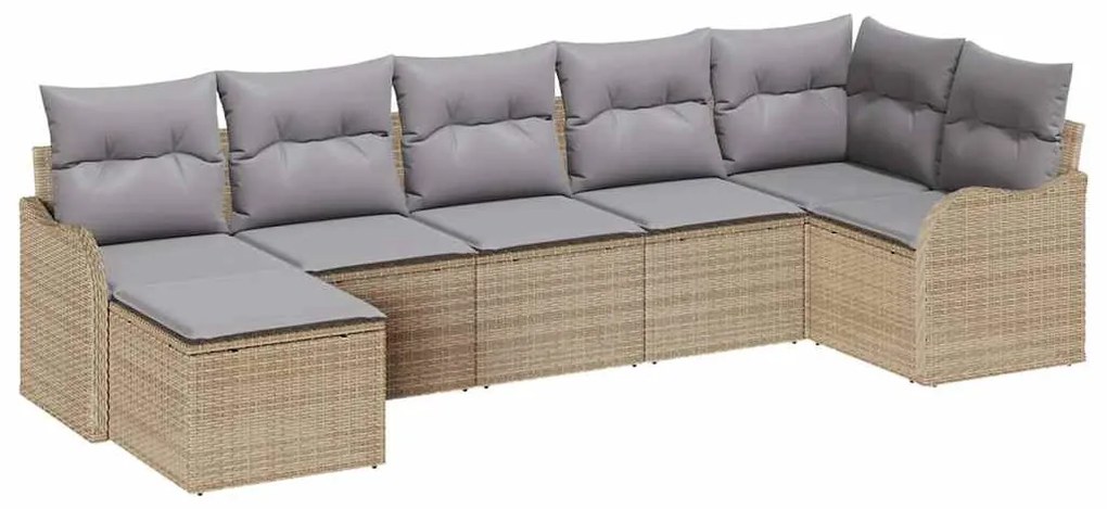 vidaXL Σετ Καναπέ Κήπου με μαξιλάρι 7 pcs Μπεζ Πολυ ράταν