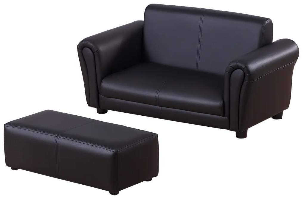 Παιδικό καναπεδάκι HOMCOM με υποπόδιο, παιδικός καναπές με υποπόδιο, παιδικός καναπές, μαύρος, 83 x 42 x 41 εκ.