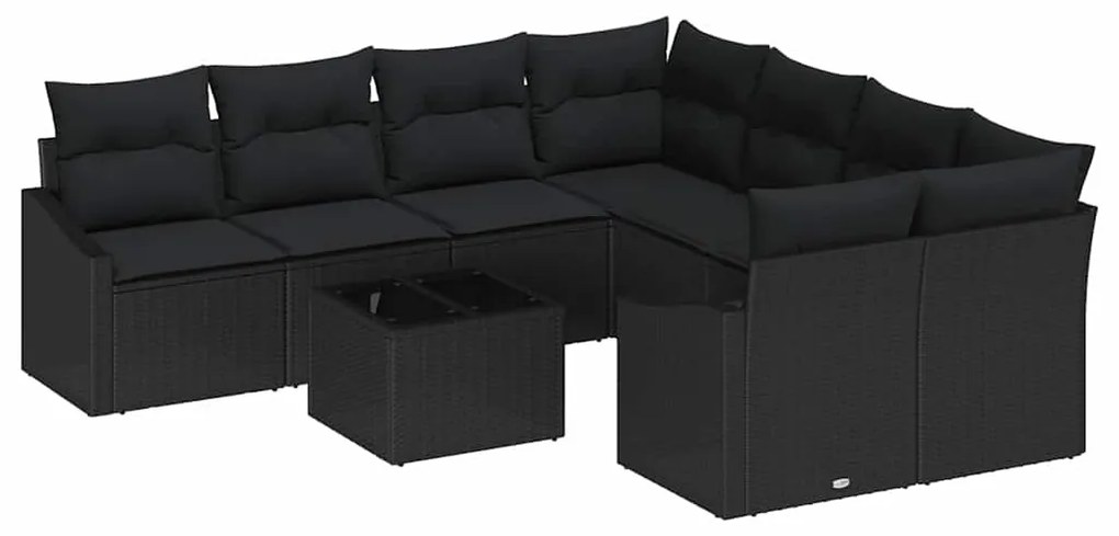 vidaXL Σετ Καναπέ Κήπου με μαξιλάρι 9 pcs Μαύρο 55 x 55 x 37 εκ