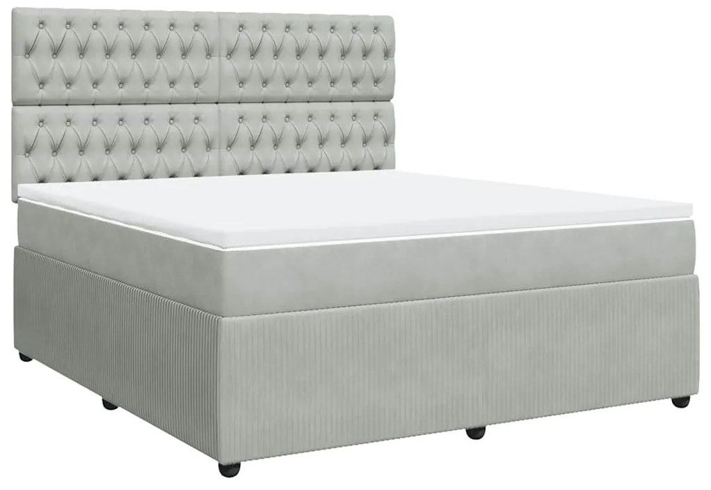 vidaXL Κρεβάτι Boxspring με Στρώμα Ανοιχτό Γκρι 180x200 εκ. Βελούδινο