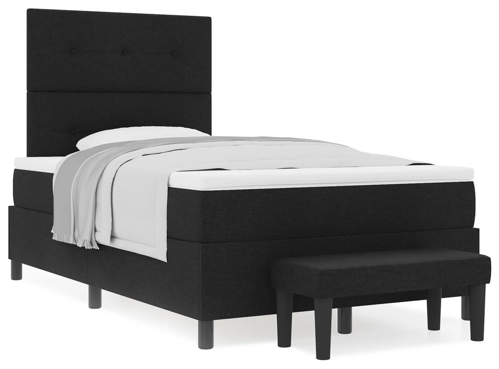 vidaXL Κρεβάτι Box Spring με Στρώμα & Παγκάκι Μαύρο 120x200 εκ Ύφασμα