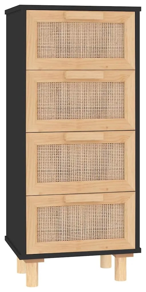 vidaXL Συρταριέρα Μαύρη 40x30x90 εκ. από Μασίφ Πεύκο &amp; Φυσικό Ρατάν
