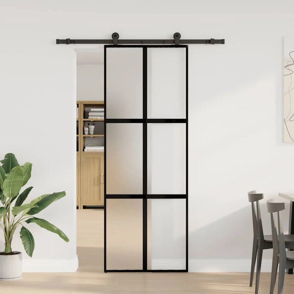 vidaXL Συρόμενη πόρτα με σετ υλικού 76x205 cm από γυαλί&amp;Αλουμίνιο