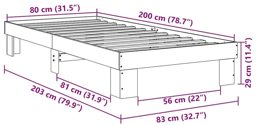 Πλαίσιο κρεβατιού χωρίς στρώμα 80x200 cm μασίφ ξύλο δρυς - Καφέ