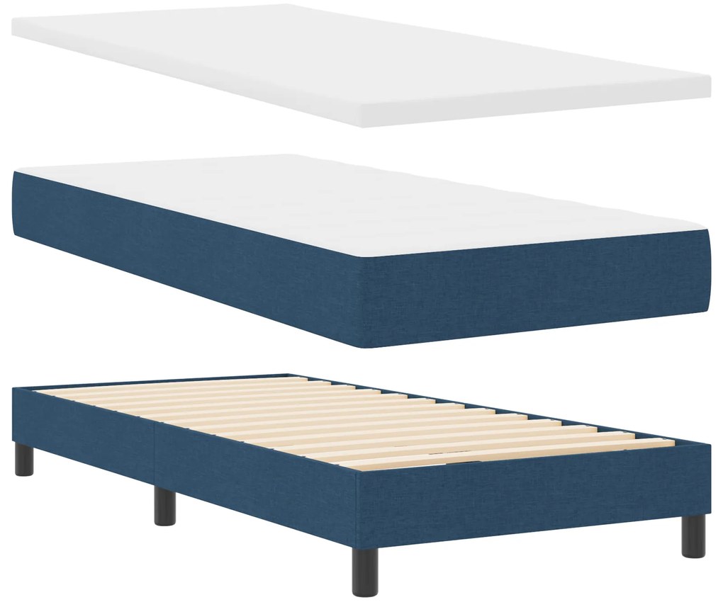 vidaXL Κρεβάτι Box Spring με Στρώμα Μπλε 90x190 εκ. Υφάσματος