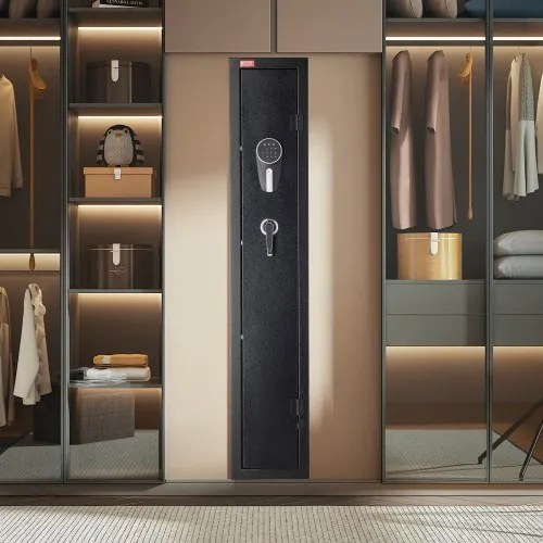 VEVOR Gun Safe, Heavy Duty Cold-Rolled Steel Fireproof Rifle Cabinet with Digital Keypad &amp; Key, Large Long Gun Cabinet with Magazine and LED Lighting, Adjustable Racks for Rifles, Pistols, Shotgun