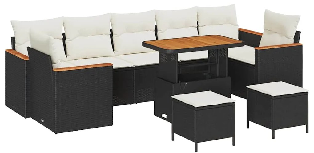 vidaXL Σετ Καναπέ Κήπου με μαξιλάρι 10 pcs Μαύρο Πολυ ράταν