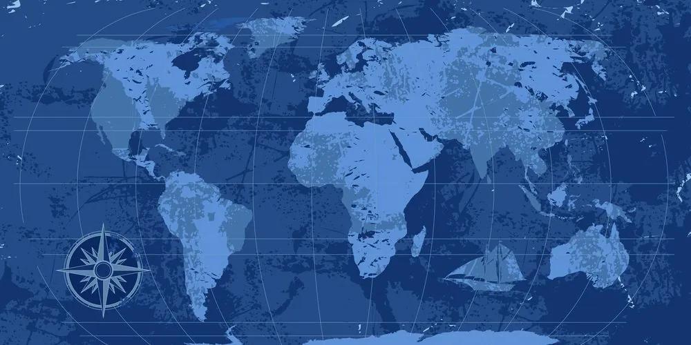 Εικόνα ενός ρουστίκ παγκόσμιου χάρτη από φελλό σε μπλε - 100x50  wooden