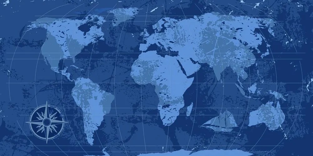 Εικόνα ενός ρουστίκ παγκόσμιου χάρτη από φελλό σε μπλε - 120x60  peg