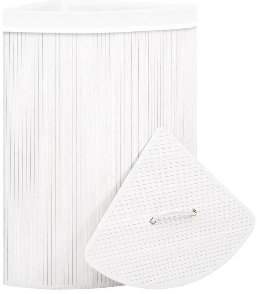 vidaXL Καλάθι Άπλυτων Γωνιακό Λευκό 60 Λίτρων από Μπαμπού