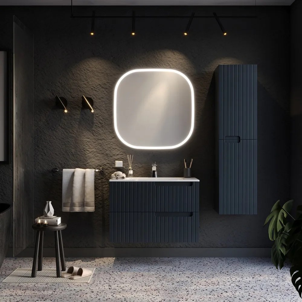 Έπιπλο Μπάνιου Πάγκος Με Νιπτήρα &amp; Καθρέφτη Enza 80 9SENZ080ANTM 81x46,5x52cm / 80x80cm Anthracite Κεραμικό,Mdf