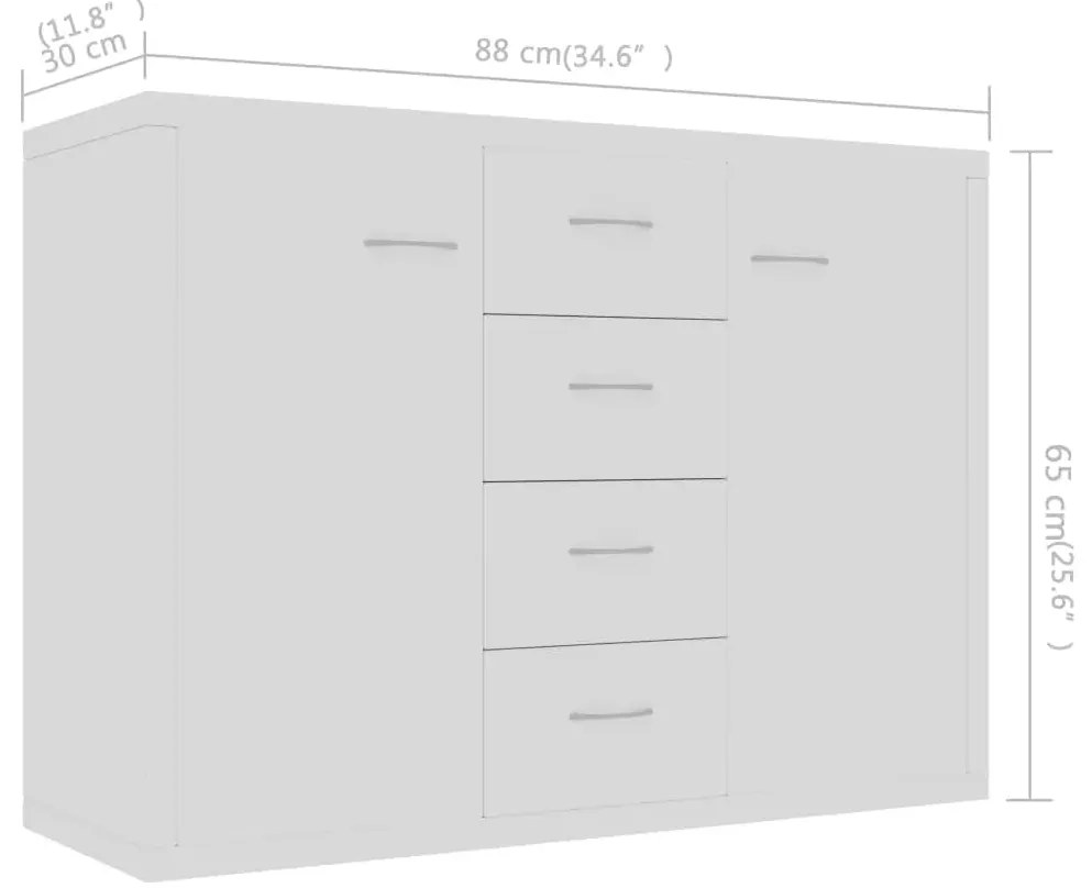 vidaXL Μπουφές Λευκός 88 x 30 x 65 εκ. από Επεξ. Ξύλο